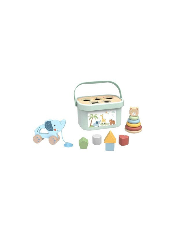 3in1 Toy Box - Sorting Blocks, Stackable Pyramid and Elephant On Wheels