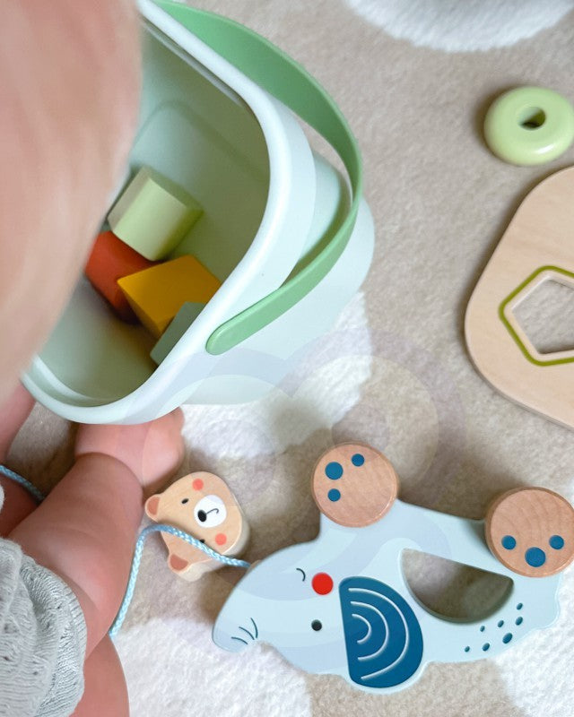 3in1 Toy Box - Sorting Blocks, Stackable Pyramid and Elephant On Wheels