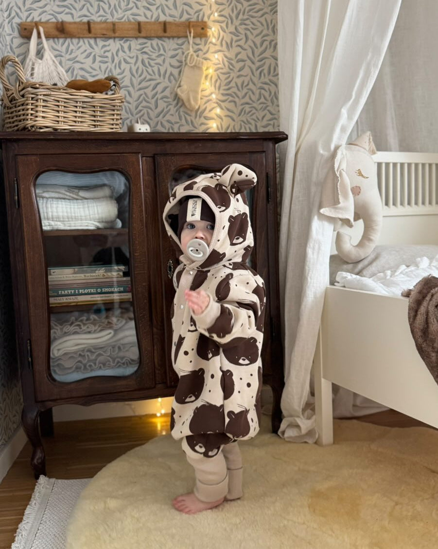 Eared Jumpsuit for Babies and Kids - Beige Bear