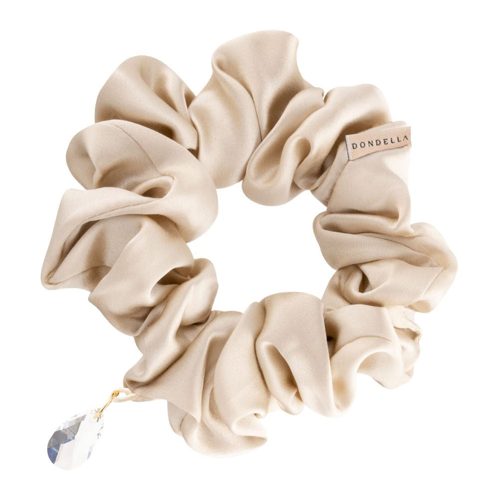 Beige luksussilkkinen scrunchie Mulberry-silkistä – Dondella