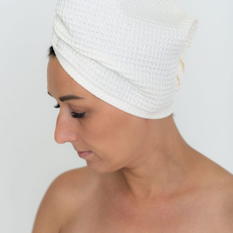 Secure Fit Cotton Hair Towel with Button Closure