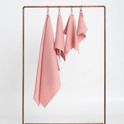 Organic Waffle Cotton Towel - Peach