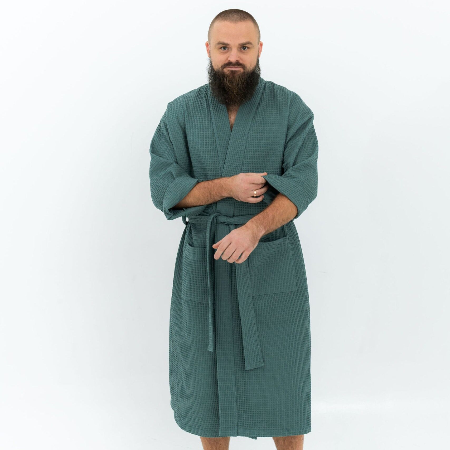 Long Waffle Fabric Robe for Men