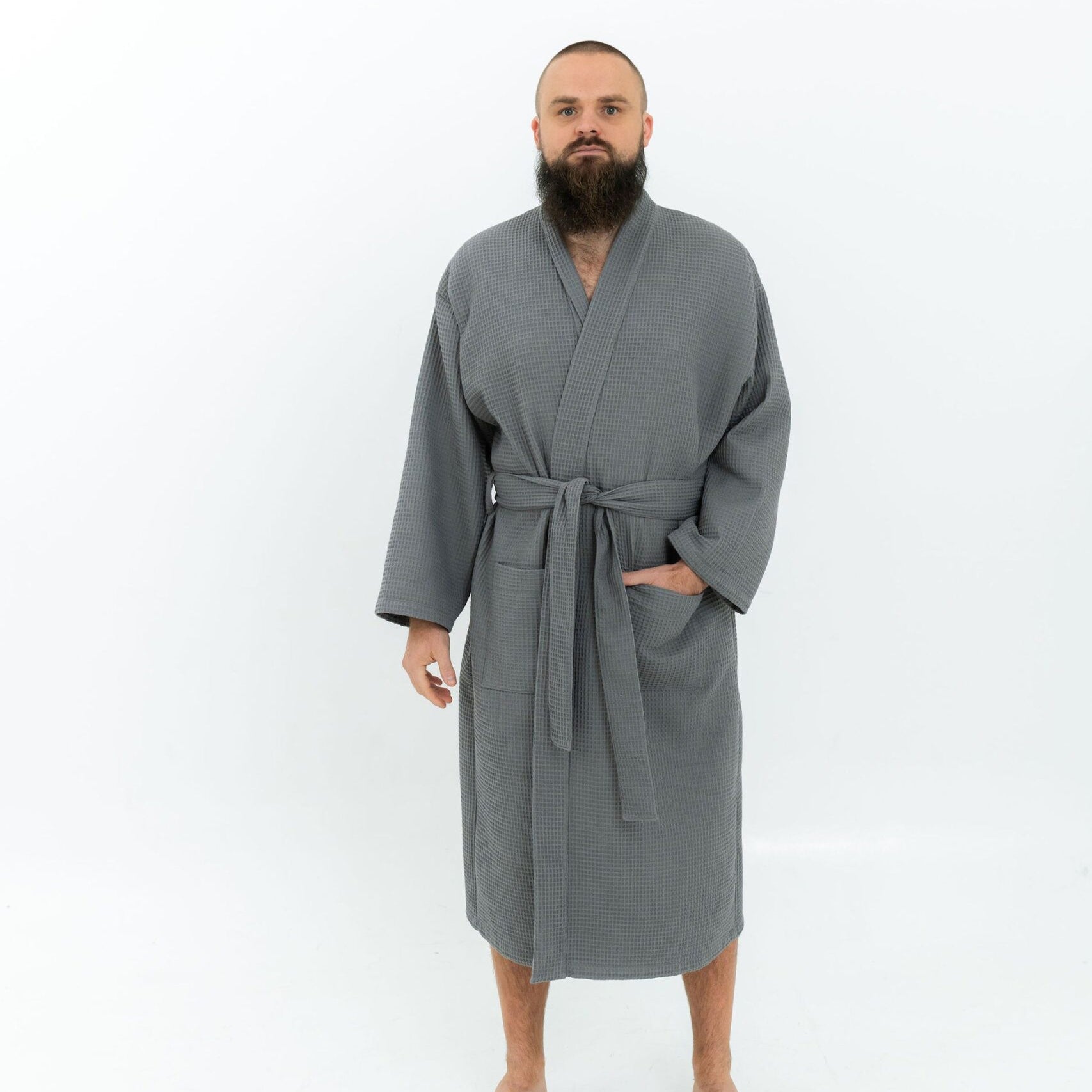 Long Waffle Fabric Robe for Men