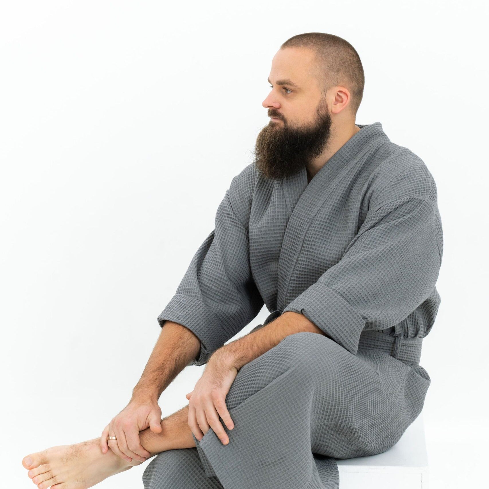 Long Waffle Fabric Robe for Men