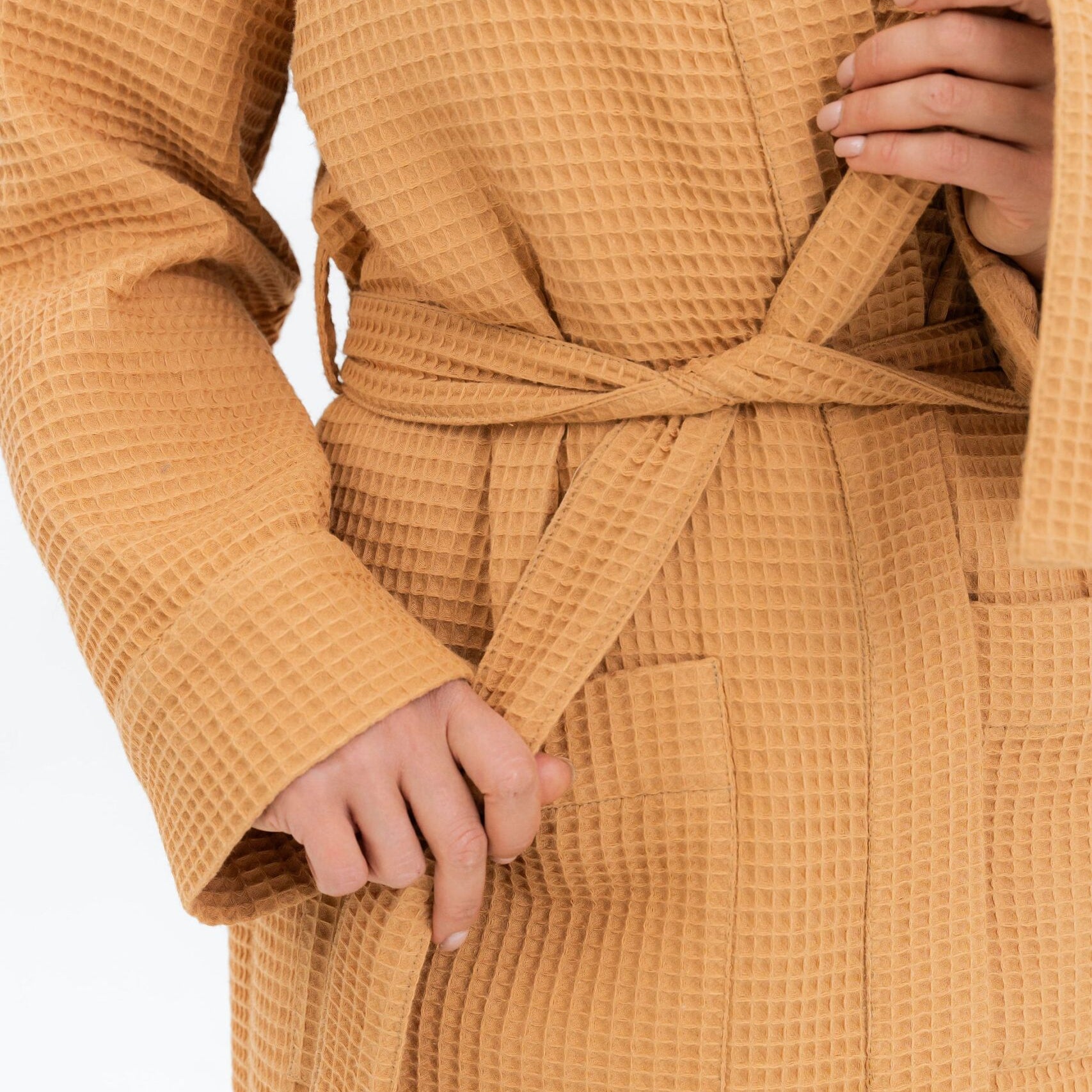 Long Waffle Fabric Robe for Women