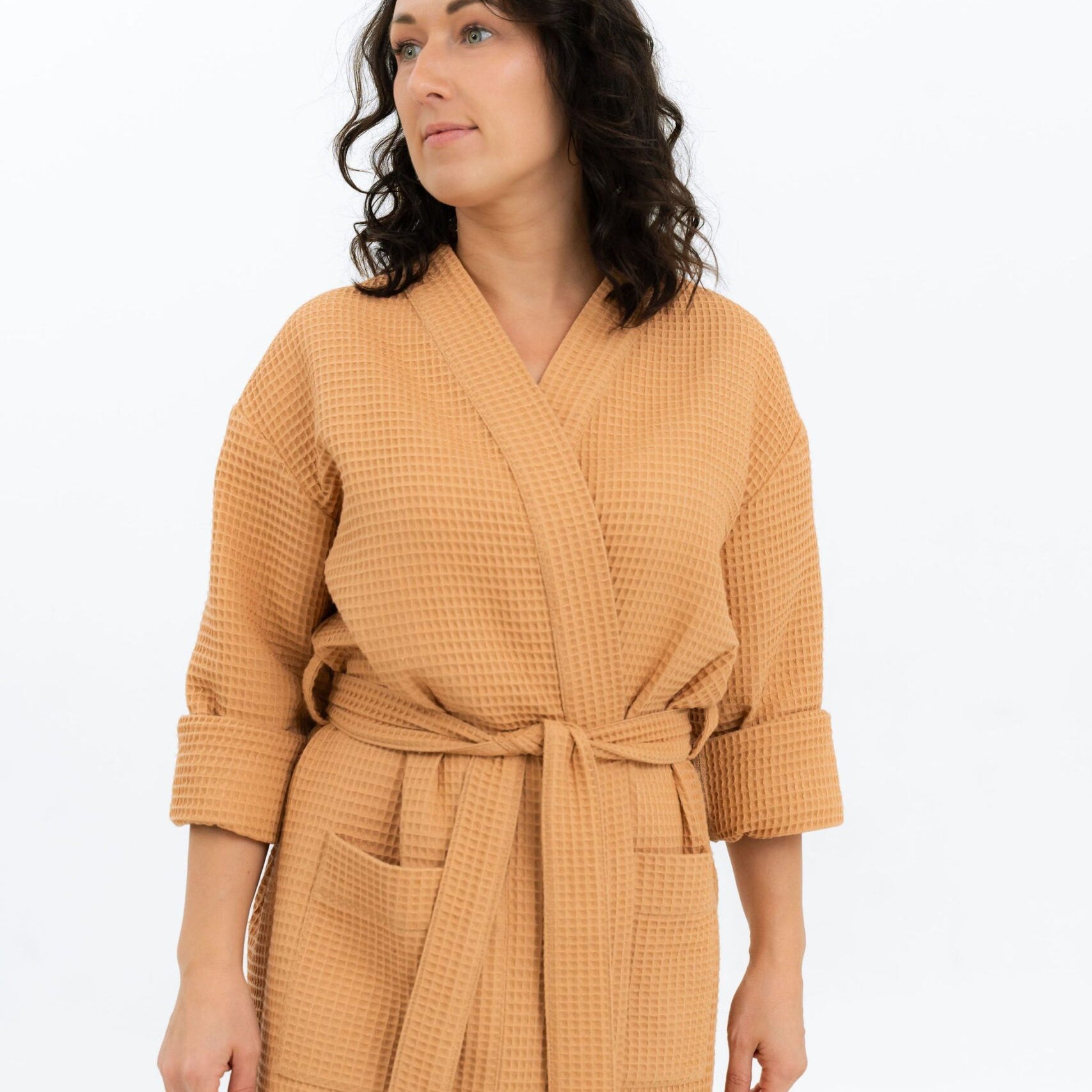 Long Waffle Fabric Robe for Women