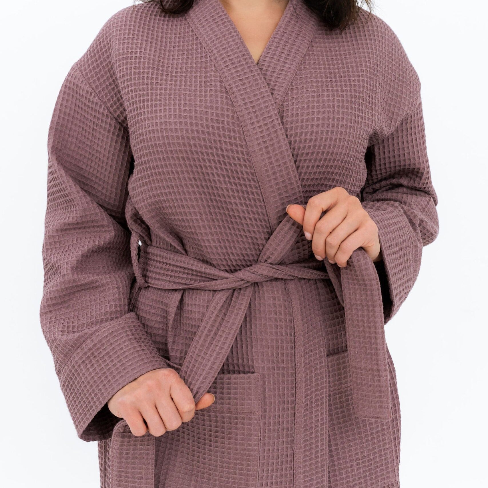 Long Waffle Fabric Robe for Women