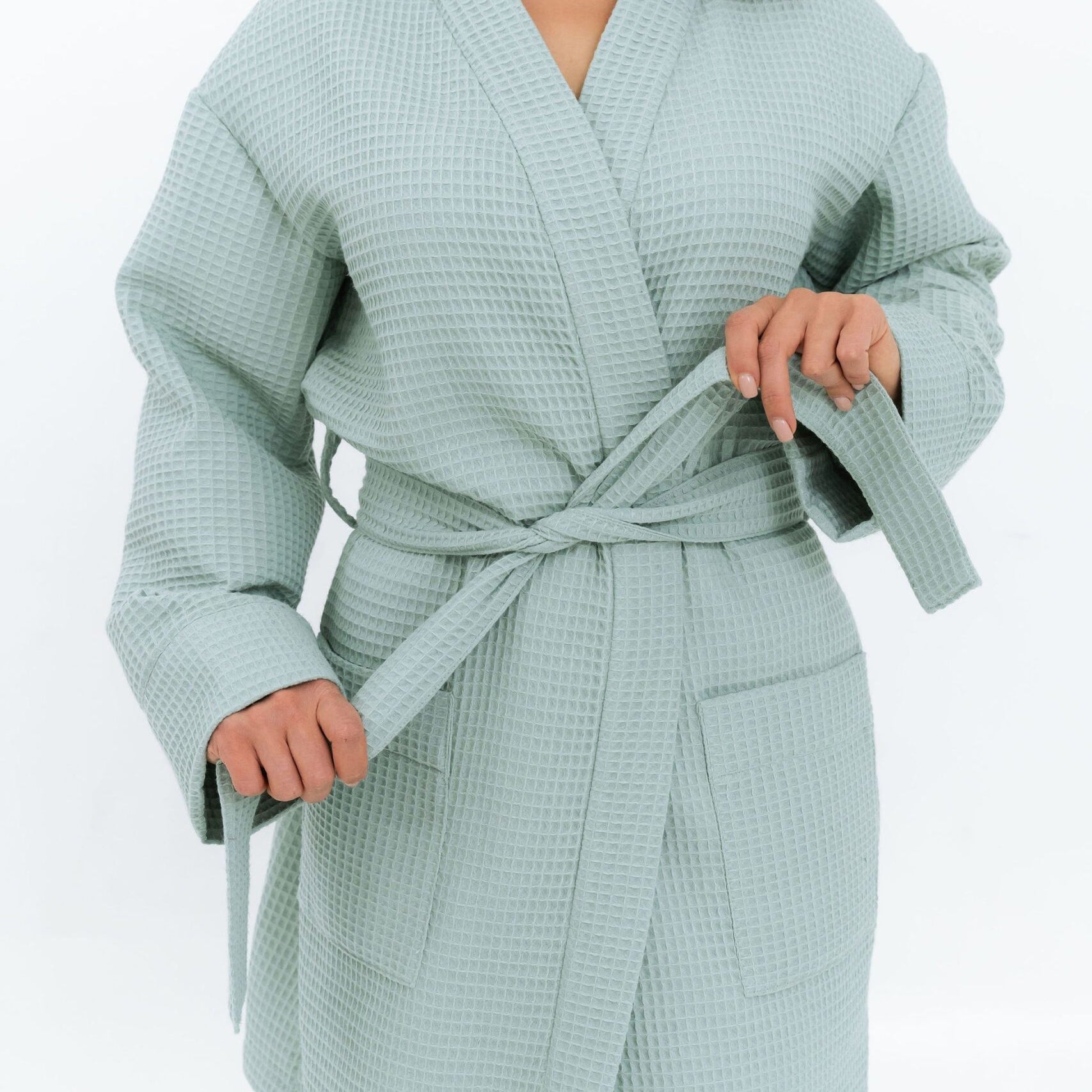 Short Waffle Fabric Robe for Women