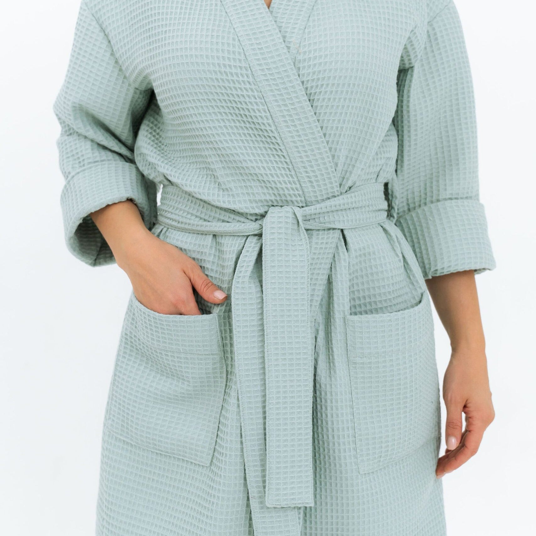Short Waffle Fabric Robe for Women