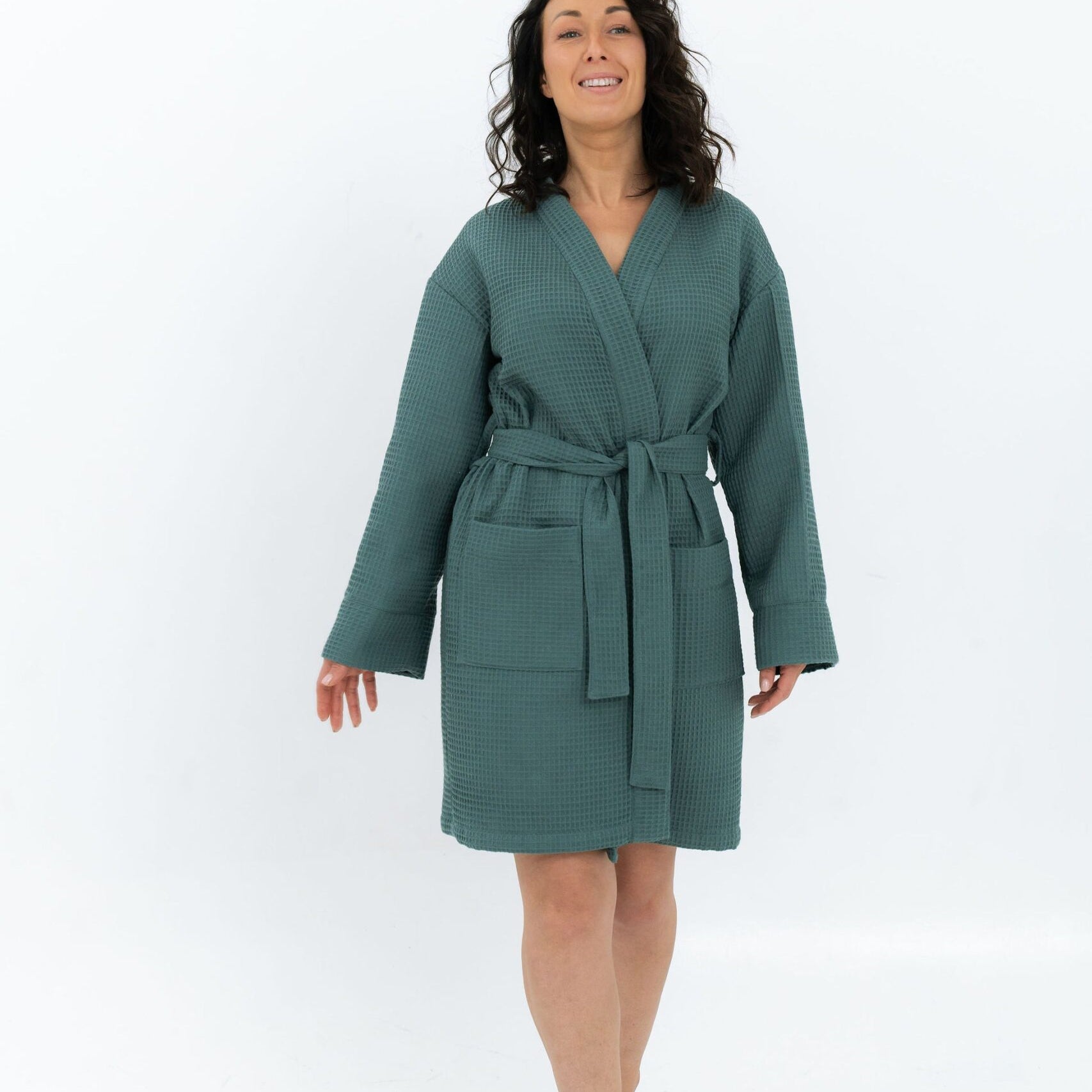 Short Waffle Fabric Robe for Women