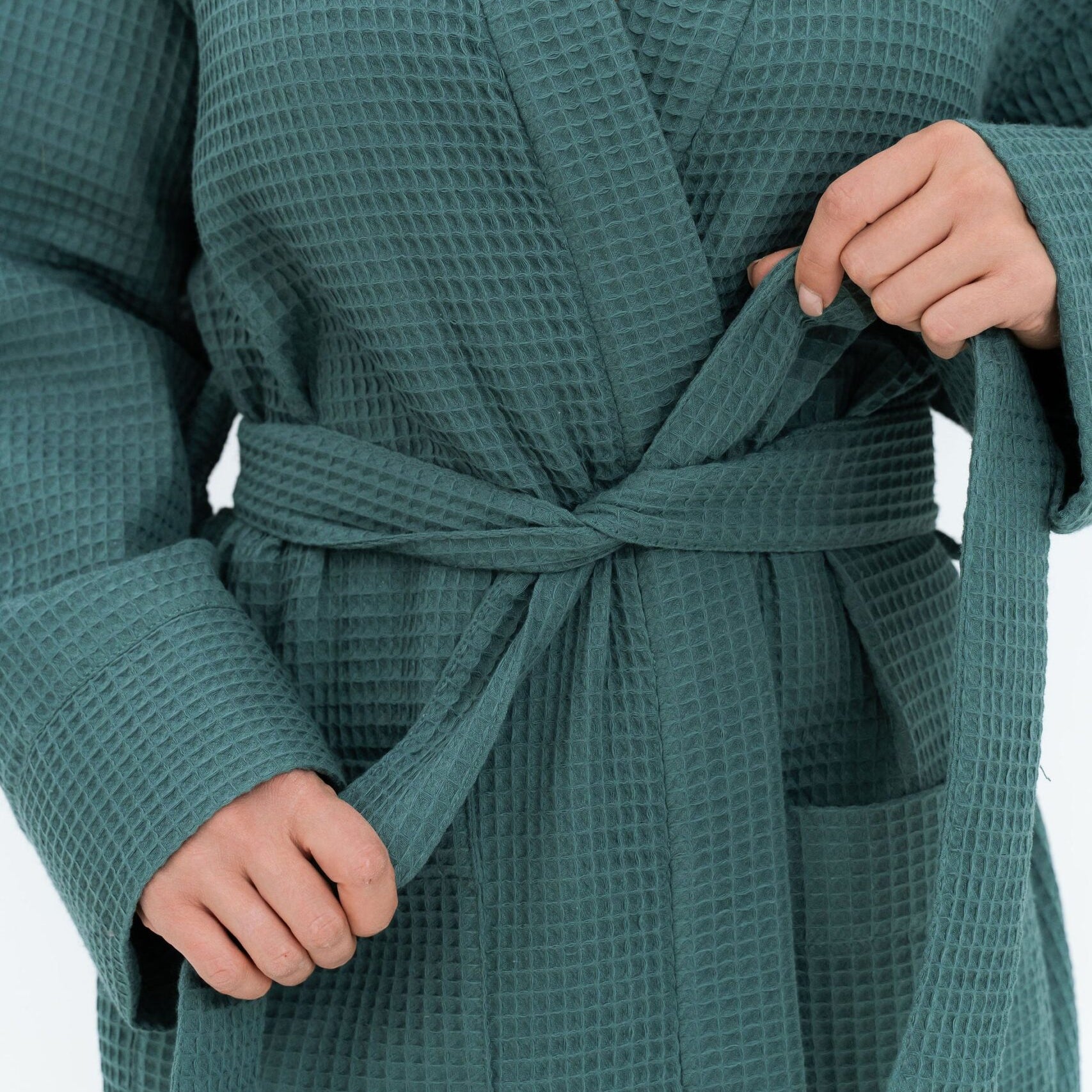 Long Waffle Fabric Robe for Women