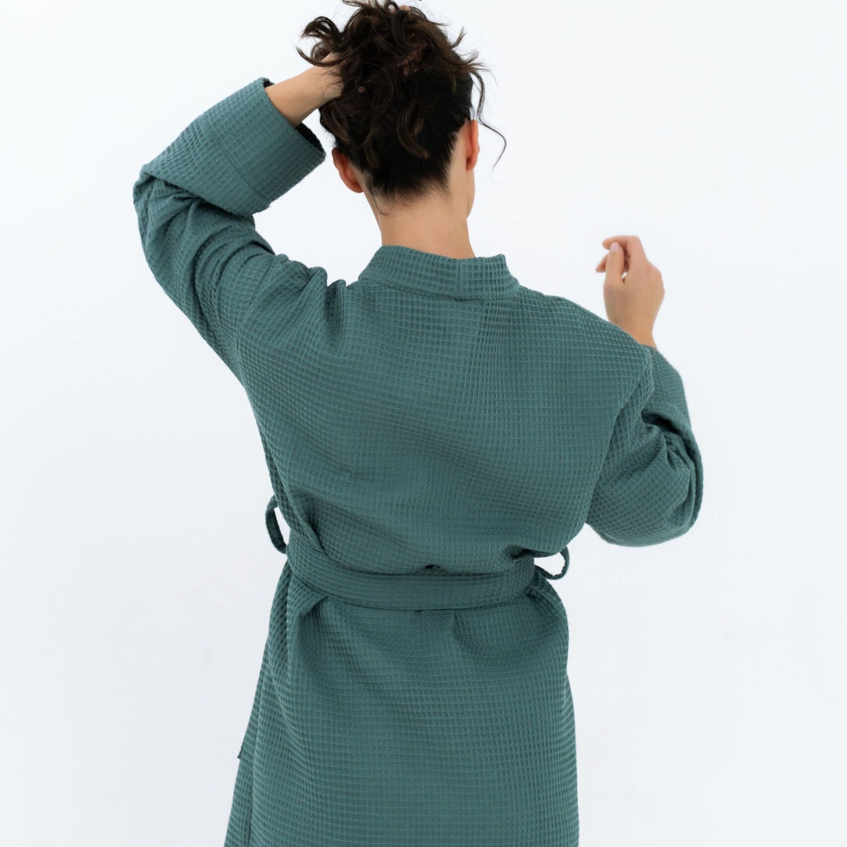 Short Waffle Fabric Robe for Women