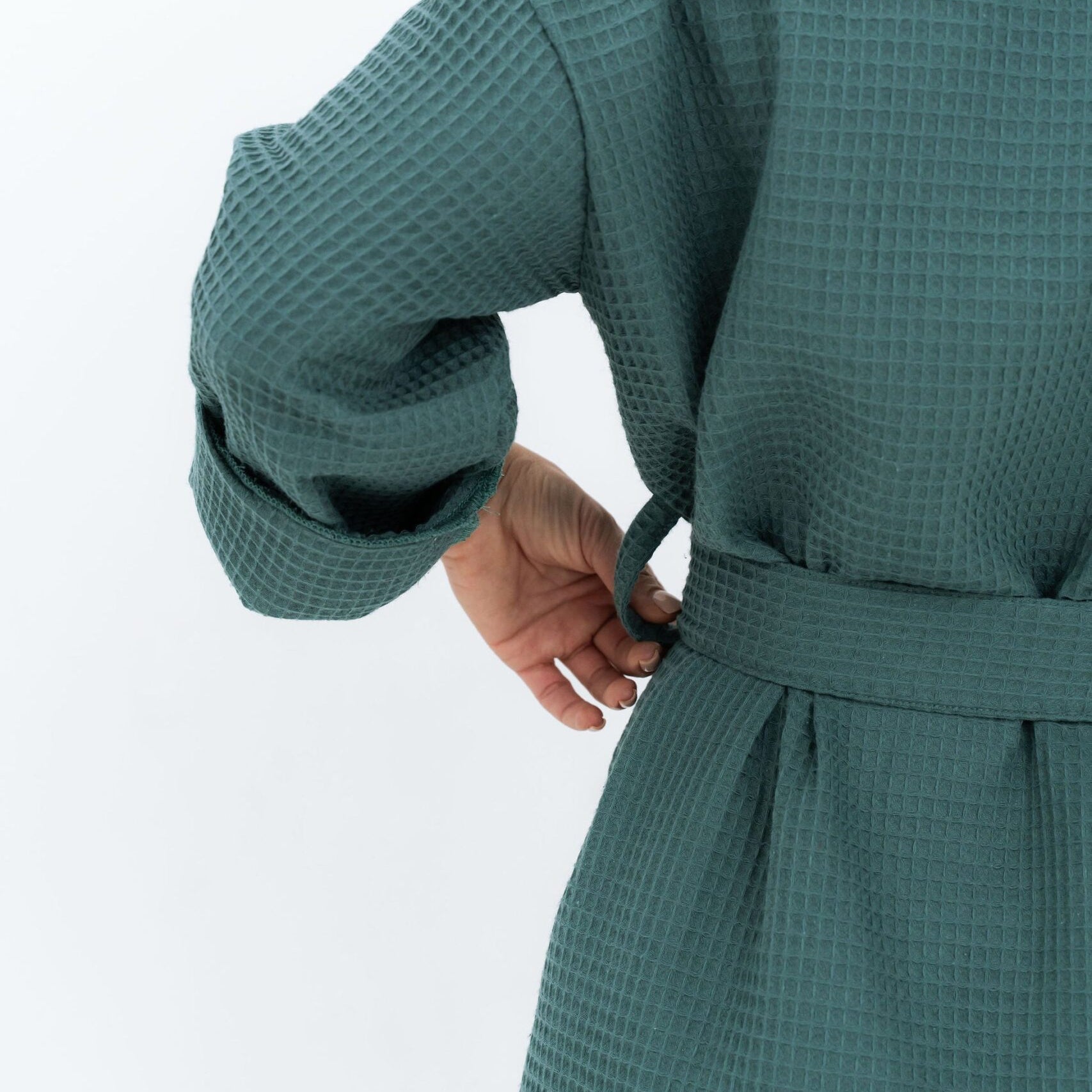 Short Waffle Fabric Robe for Women