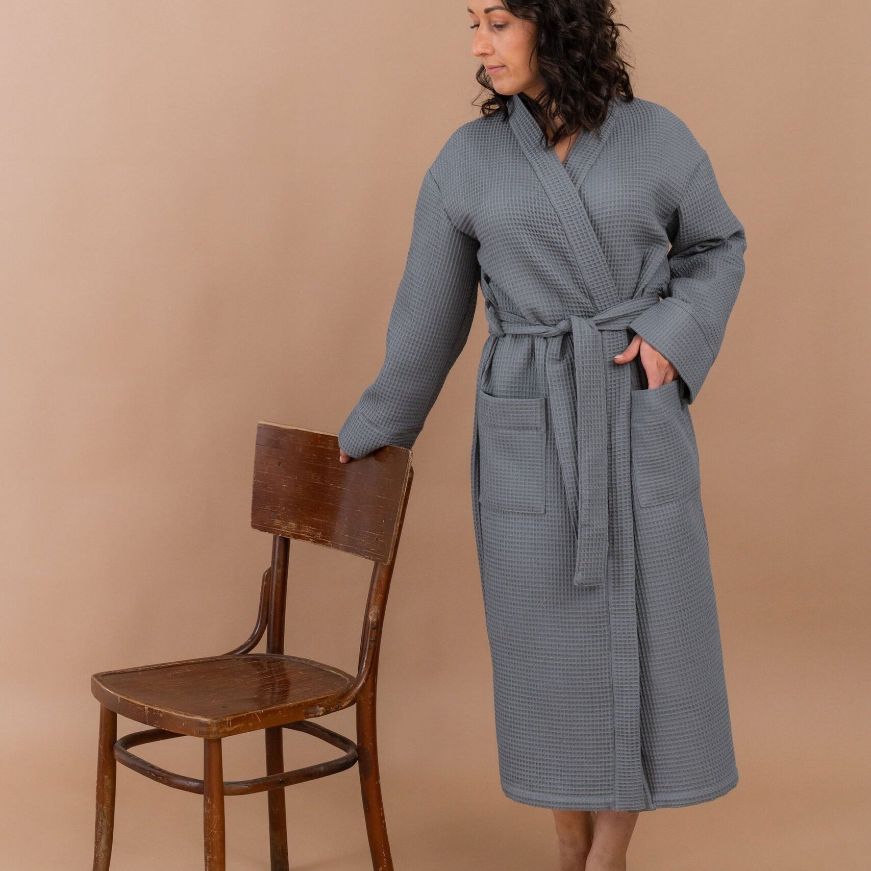 Long Waffle Fabric Robe for Women
