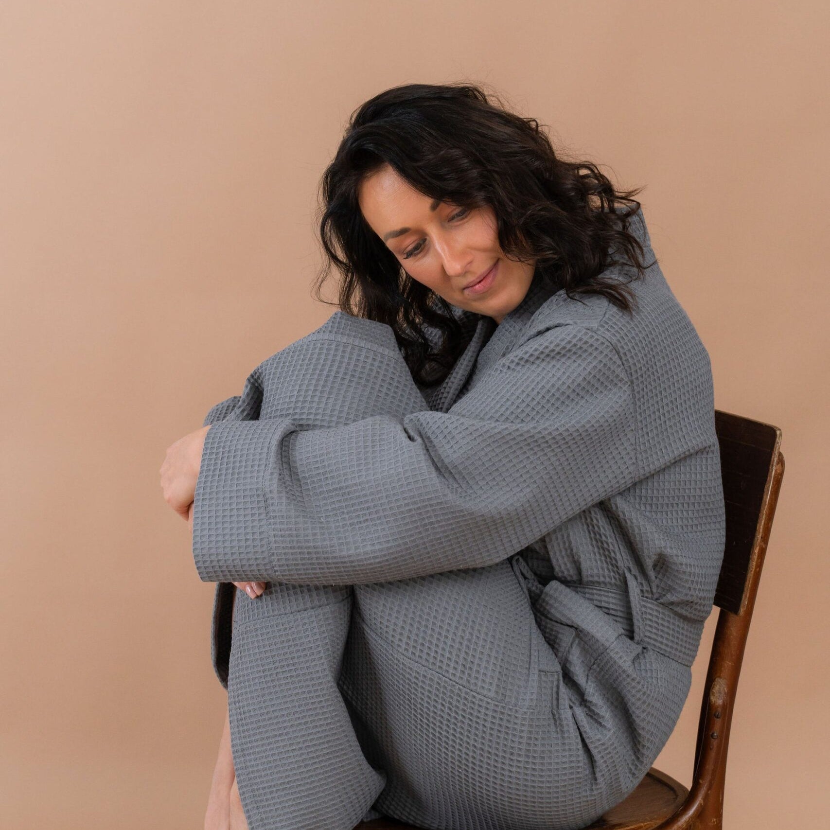 Long Waffle Fabric Robe for Women