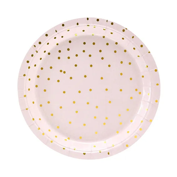 Pahvilautaset Polka Dot - Hennon vaaleanpunainen 18 cm, 6 kpl
