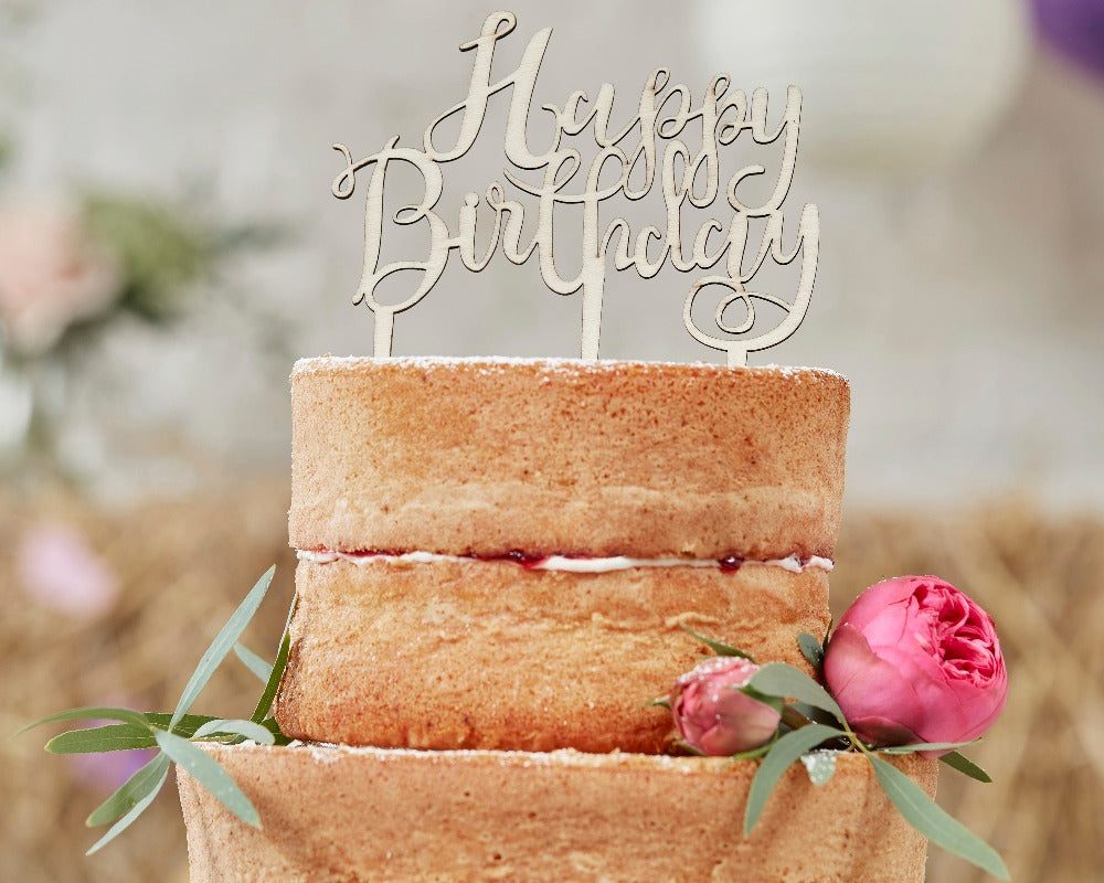 Puinen kakkukoriste - Happy Birthday