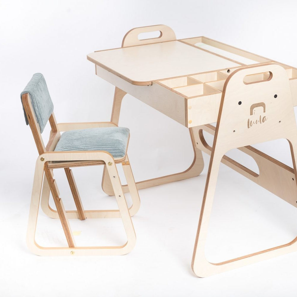 Adjustable Children Montessori Table and Chair Set Julle - Mint Green