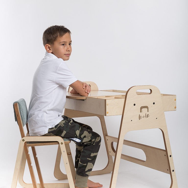 Adjustable Children Montessori Table and Chair Set Julle - Mint Green