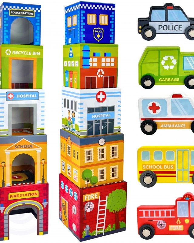 City Vehicles in Boxes Puzzle Cubes