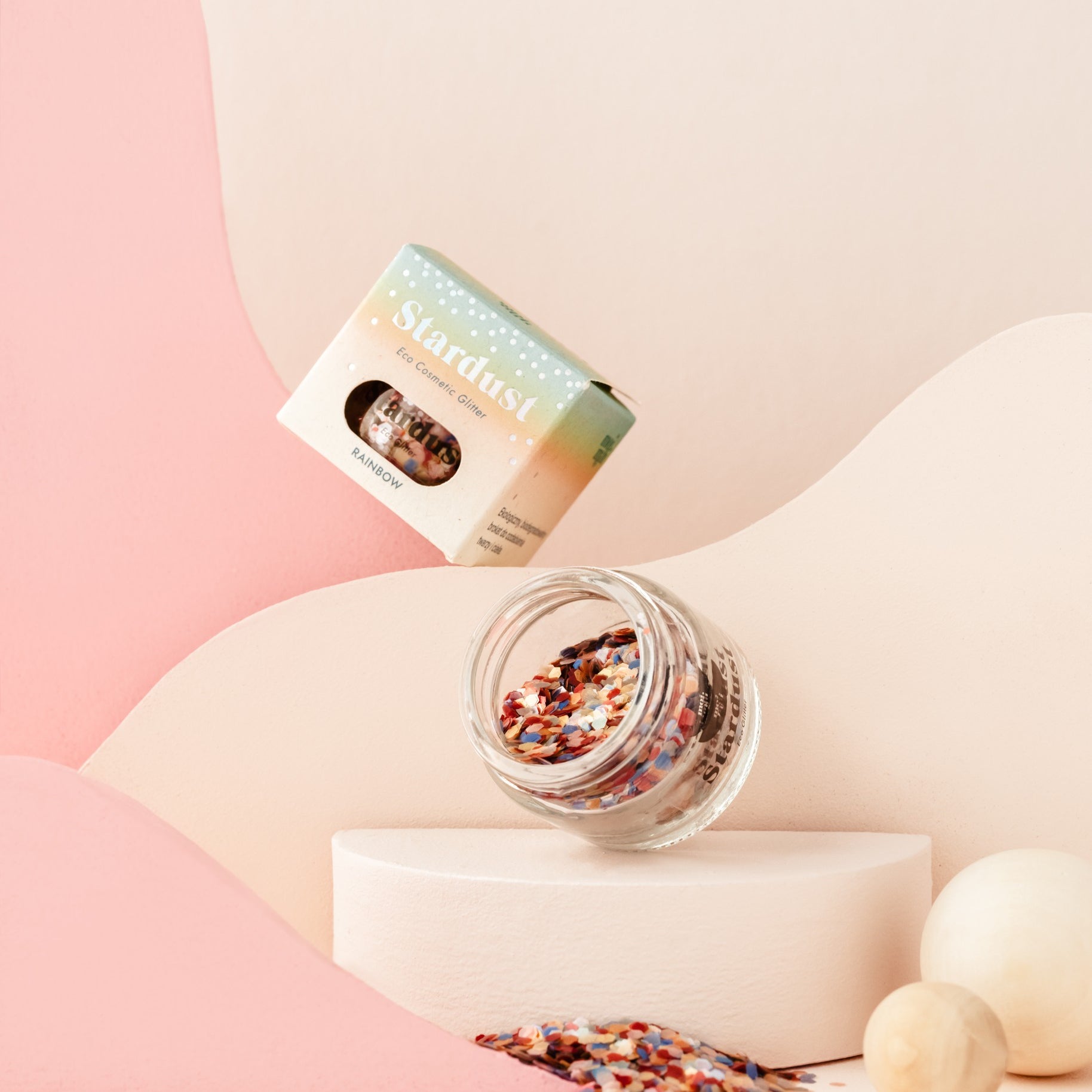 Rainbow Star Dust ekoglitter lasipurkissa