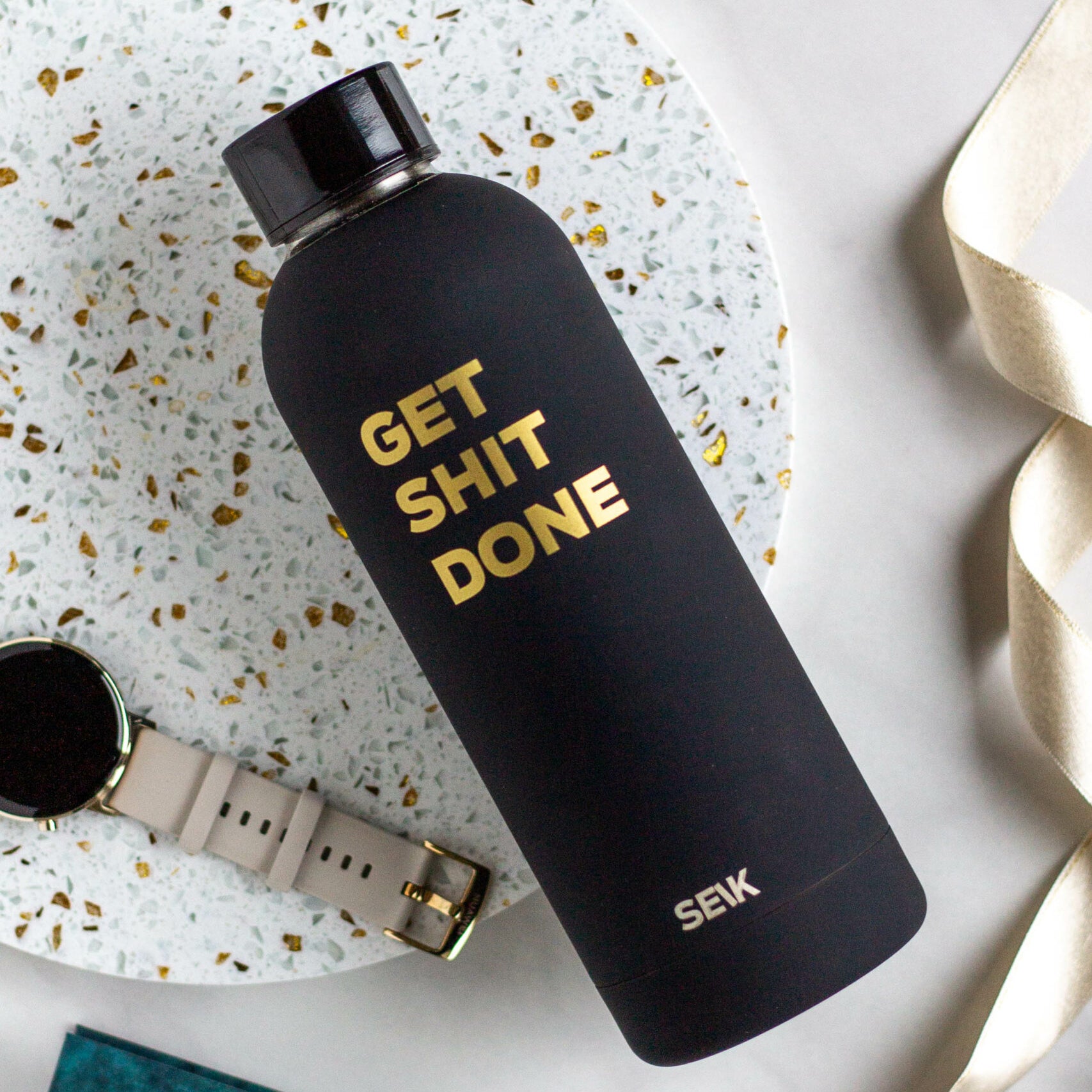 SEIK water bottle / thermos - Get shit done - black 500 ml steel