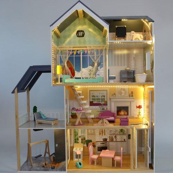 Wooden Dollhouse Crystal with LED Lights