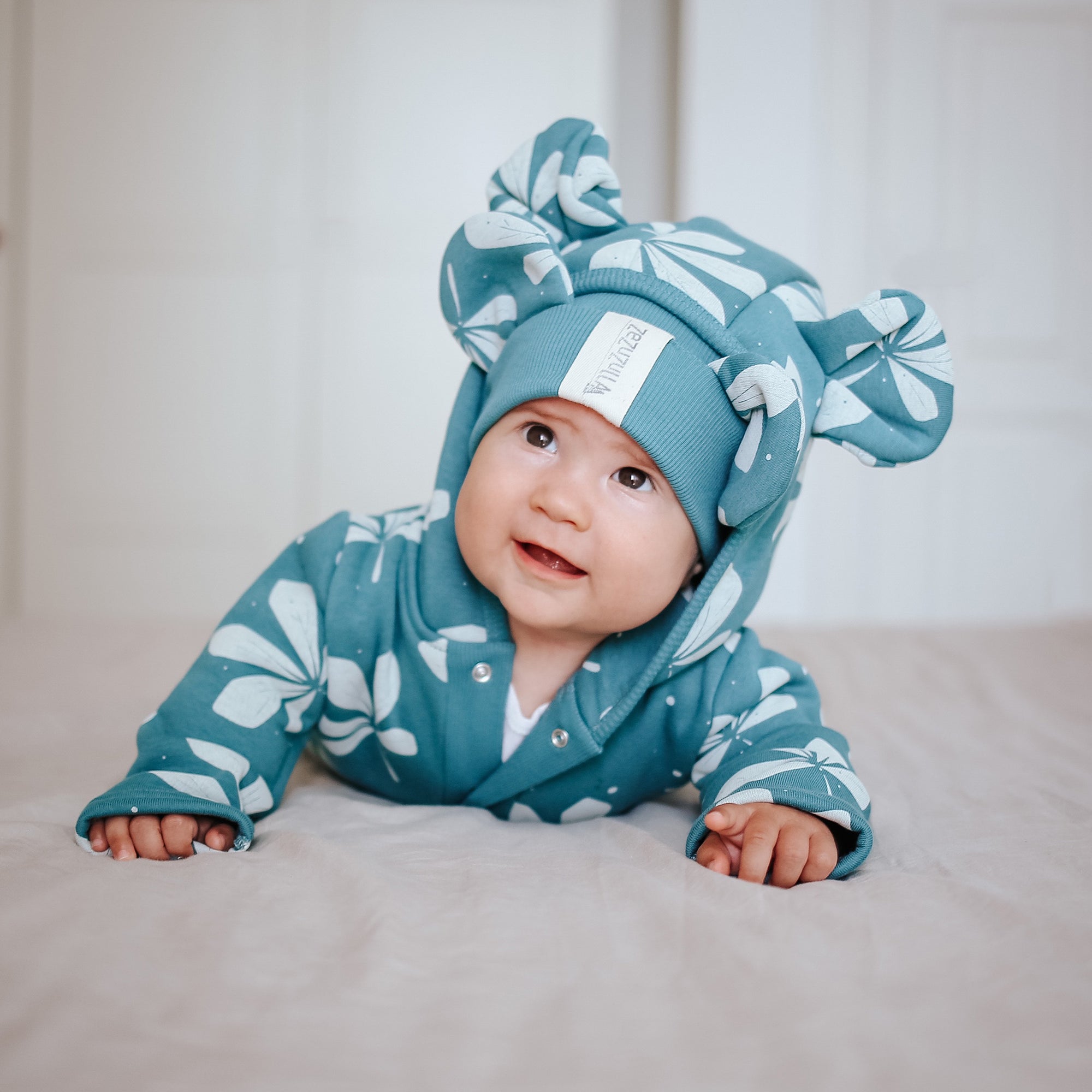 Eared Jumpsuit for Babies and Kids - Chestnut Leaves on Green
