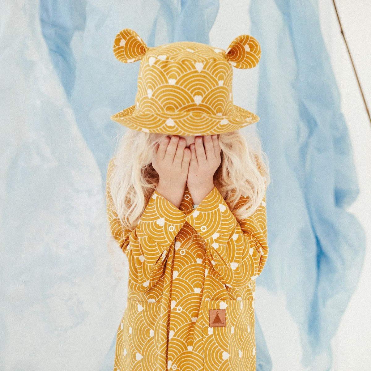Kids Hat with Ears - Waves on Mustard