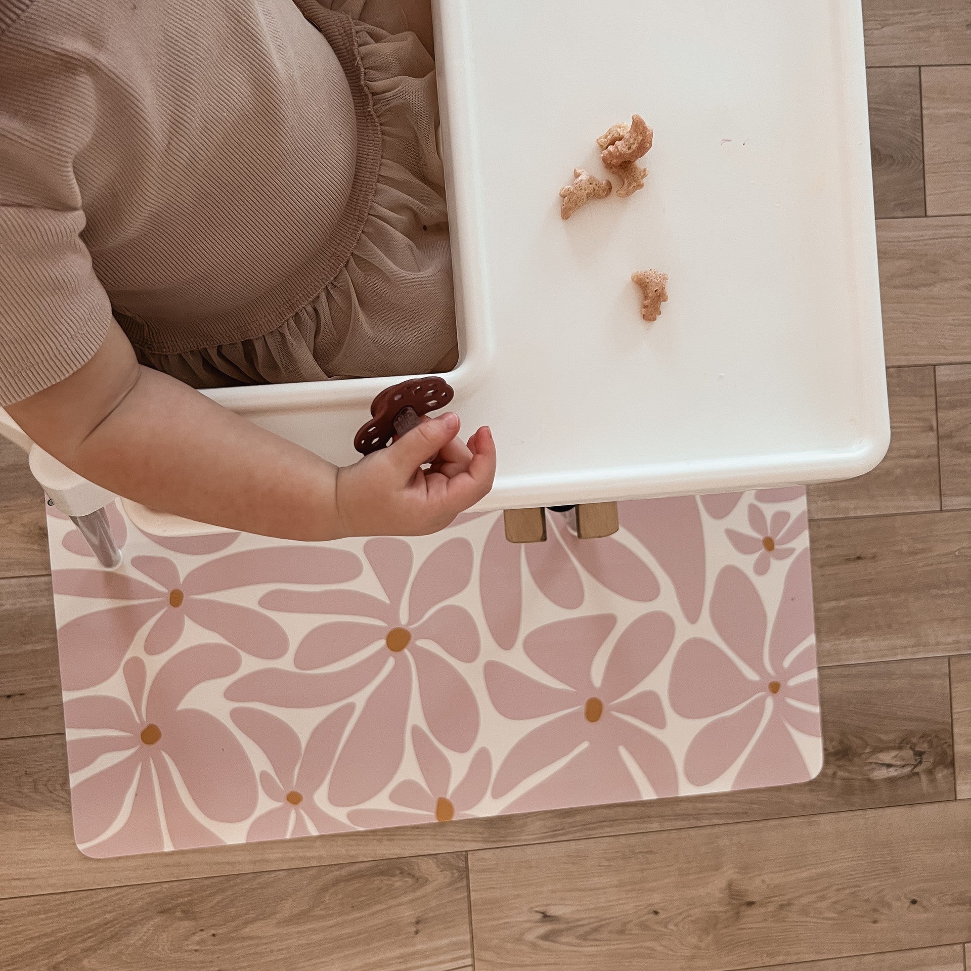Kids Mealtime Floor Mat, Non-Slip & Waterproof - Daisy Pink