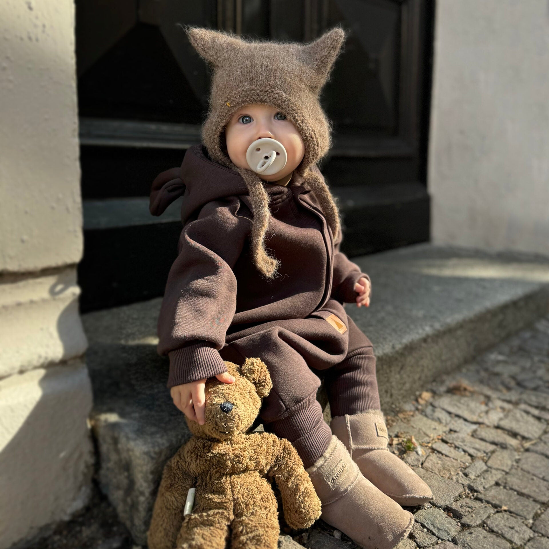 Eared Jumpsuit for Babies and Kids - Chocolate