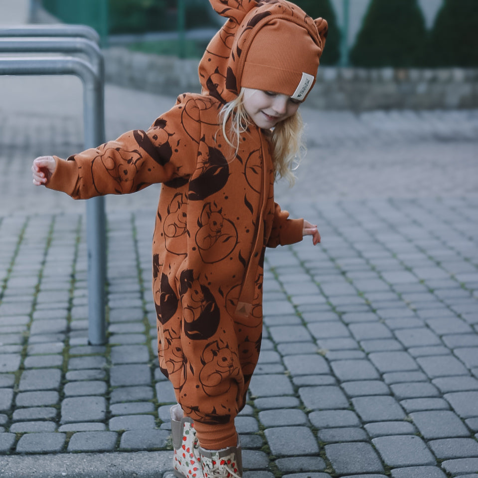Eared Jumpsuit for Babies and Kids - Cinnamon Squirrel