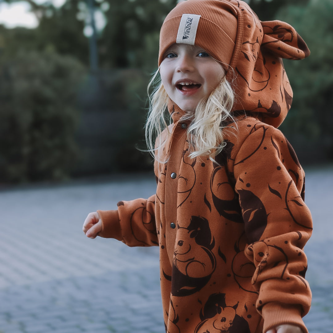 Eared Jumpsuit for Babies and Kids - Cinnamon Squirrel