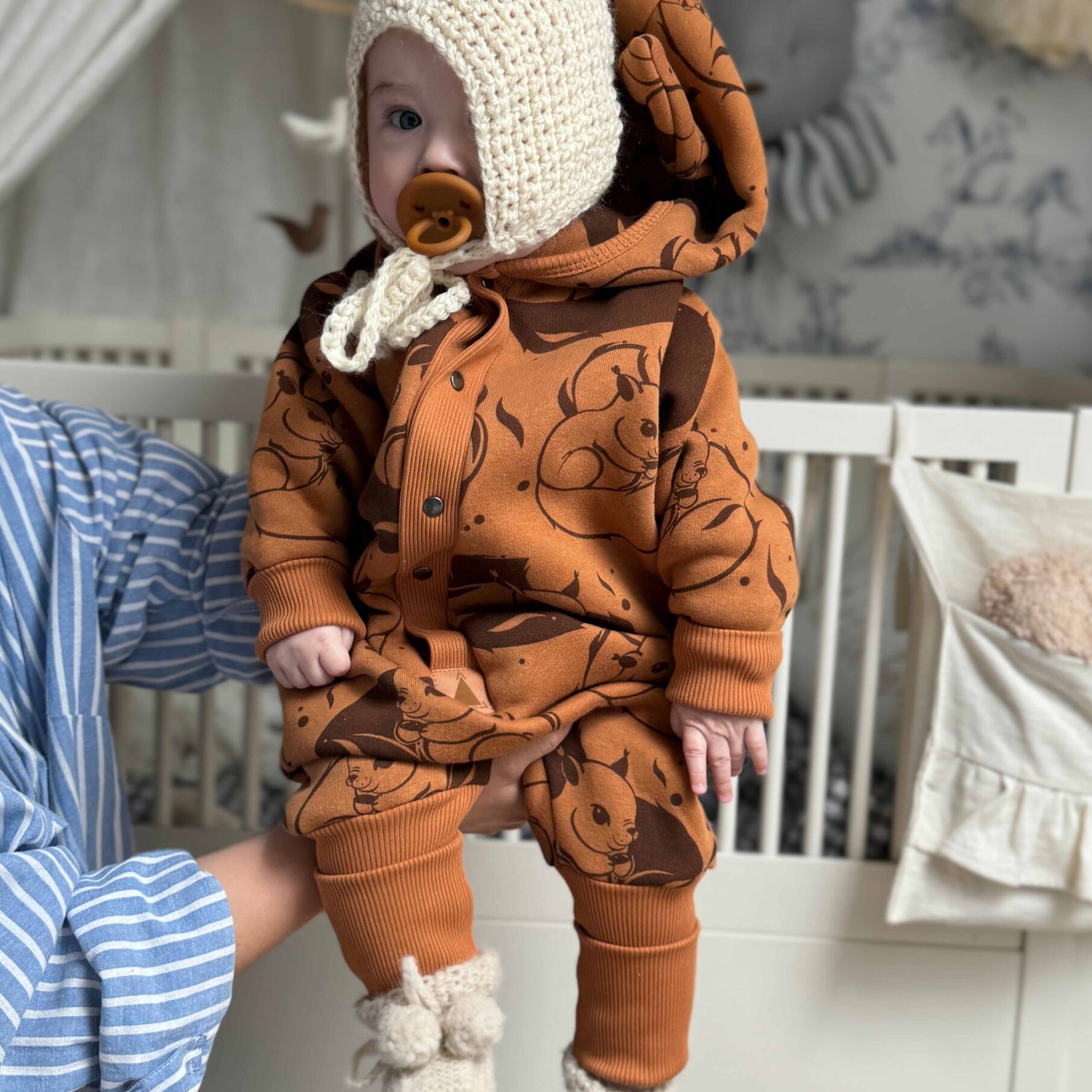 Eared Jumpsuit for Babies and Kids - Cinnamon Squirrel
