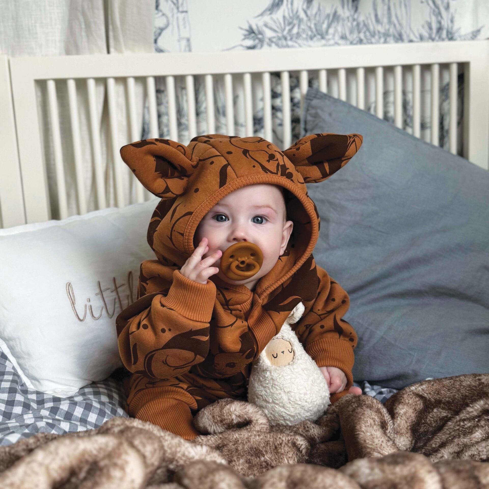 Eared Jumpsuit for Babies and Kids - Cinnamon Squirrel