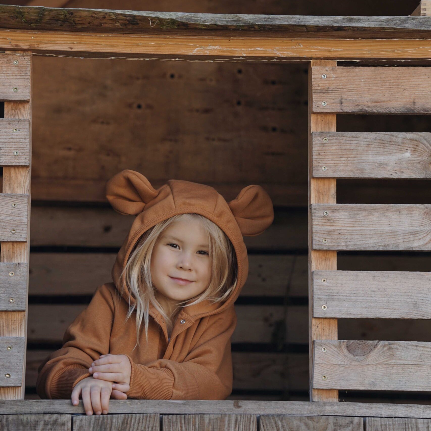 Eared Jumpsuit for Babies and Kids - Cinnamon