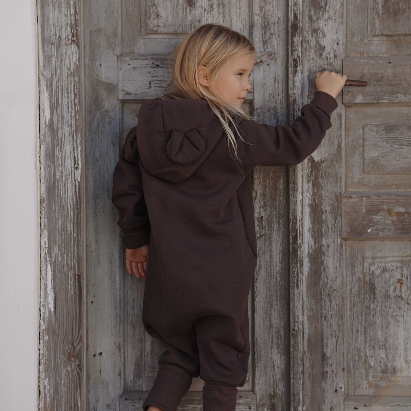 Eared Jumpsuit for Babies and Kids - Chocolate