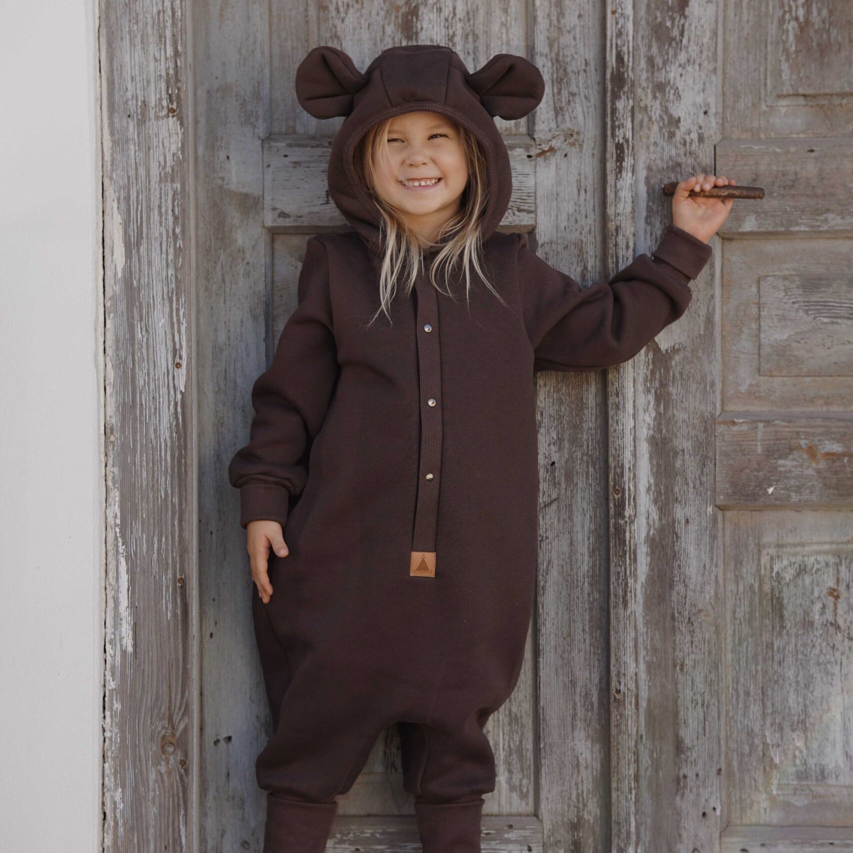 Eared Jumpsuit for Babies and Kids - Chocolate