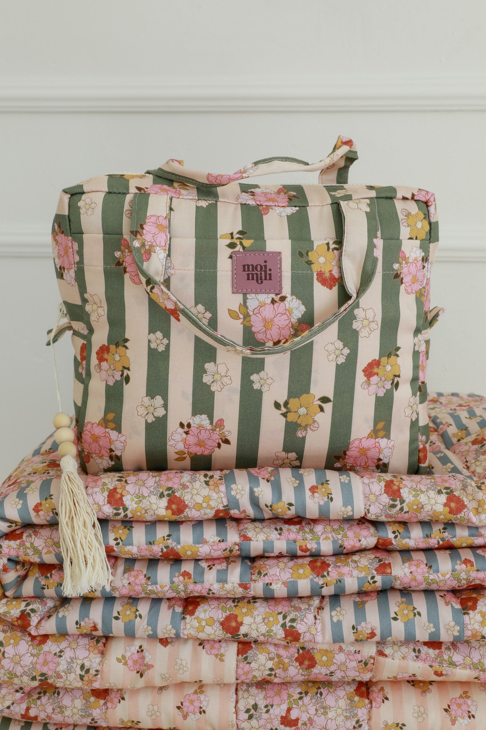 Large Make-Up Bag - Green Striped
