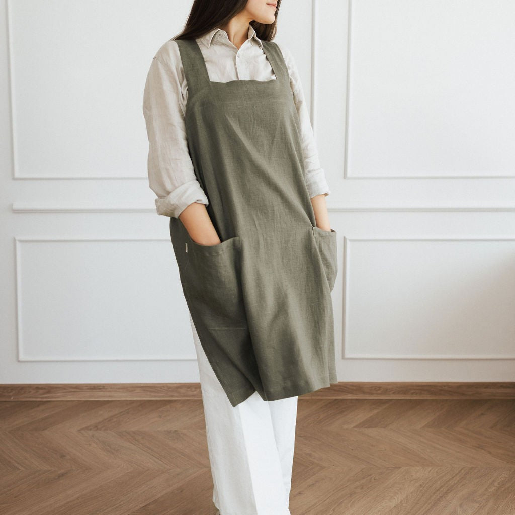 Linen Crossed Back Apron