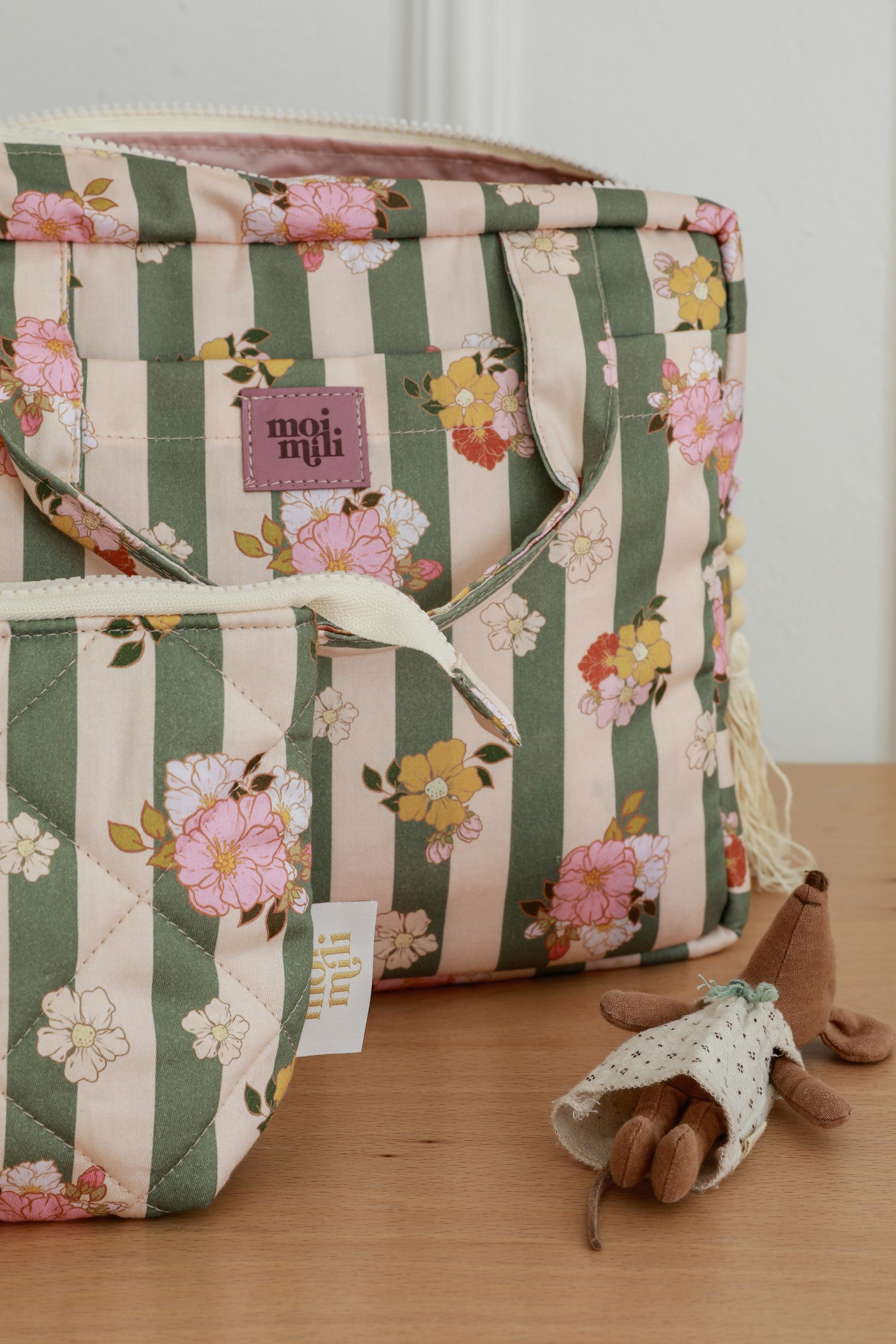 Make-Up Bag Set of 2 - Green Striped