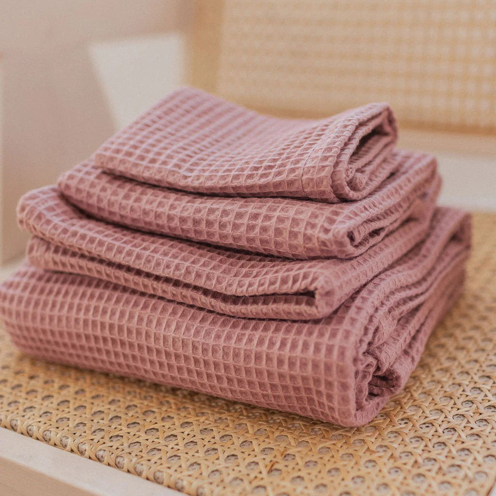 Organic Waffle Cotton Towel - Old Pink