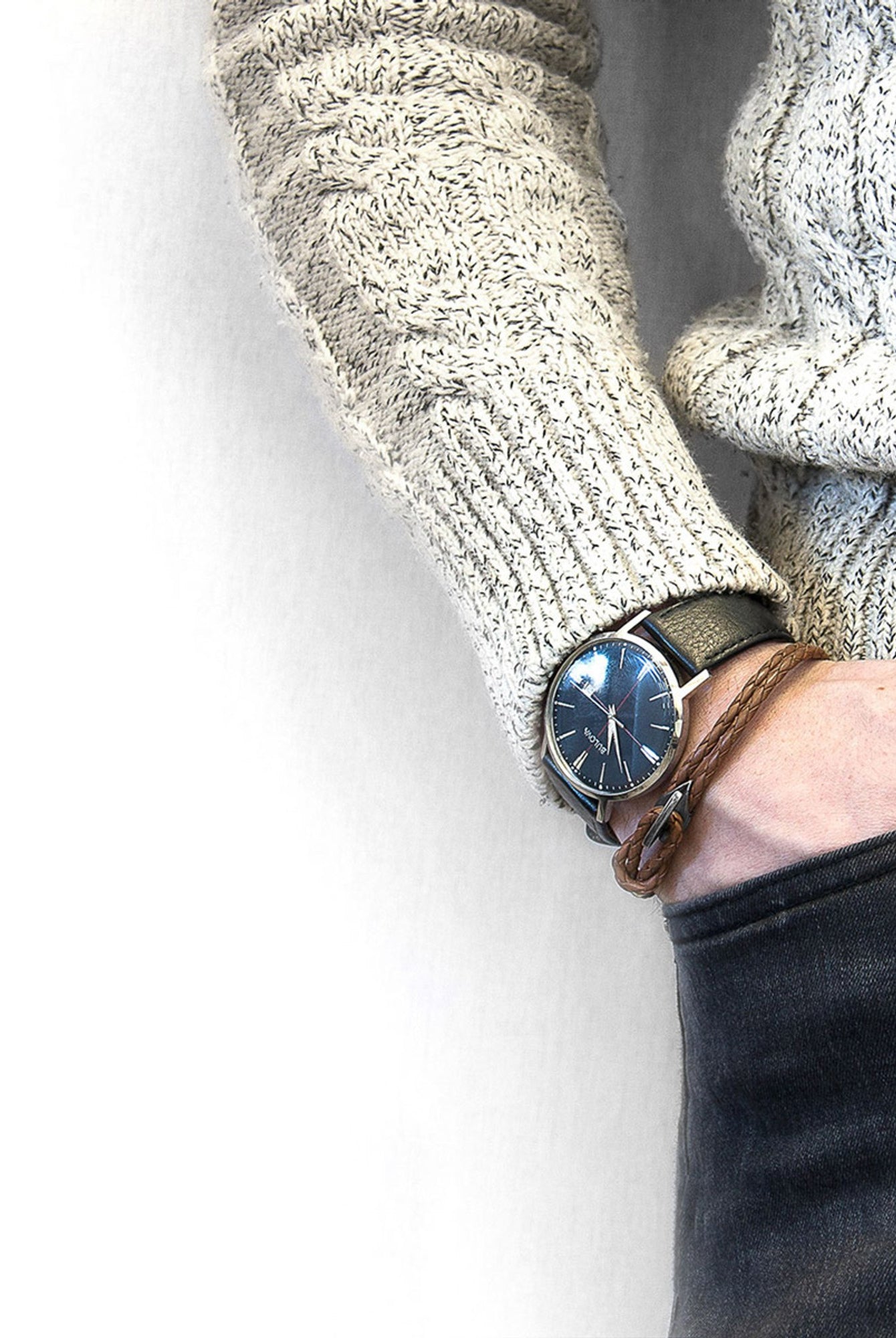 Padstow Silver and Braided Leather Bracelet - Light Brown