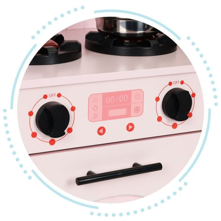 Pink Wooden Play Kitchen with Oven, Burners, Microwave and Accessories