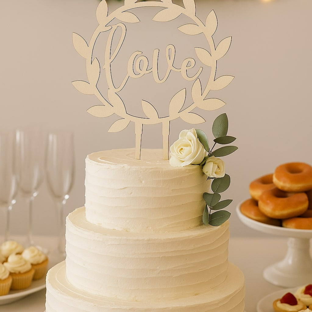 Romanttinen kakkukoriste häihin boheemissa juhlapöydässä