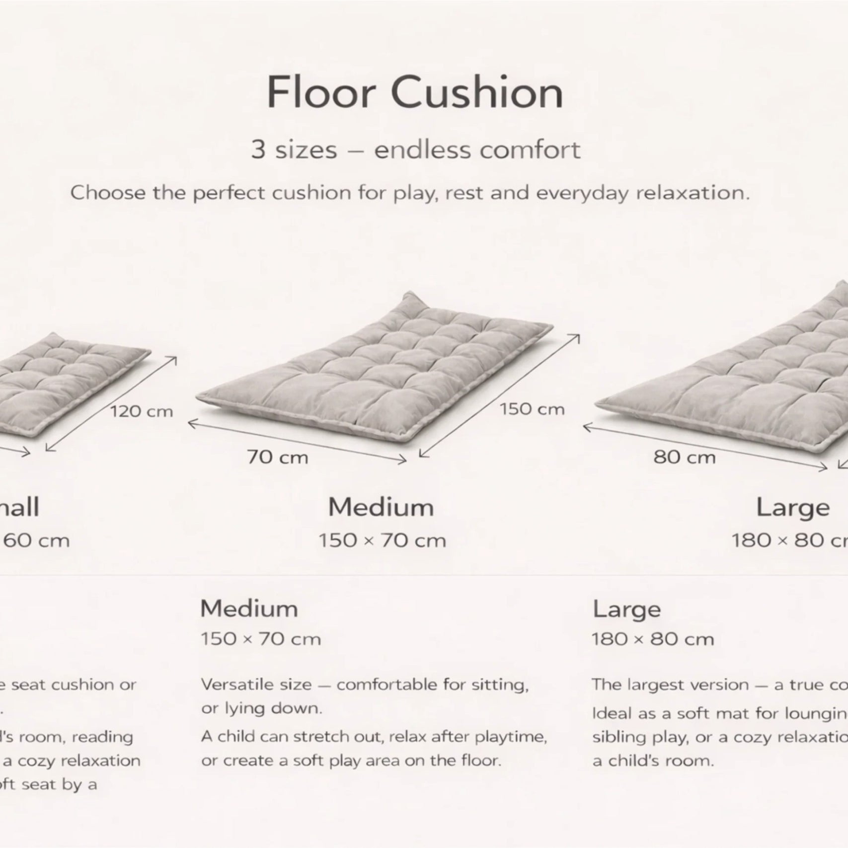 Quilted Kids' Floor Cushion, Beige, 3 Sizes Available