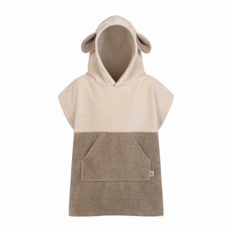 Lasten kylpyponcho hupulla ja korvilla - Surfsheep Beige