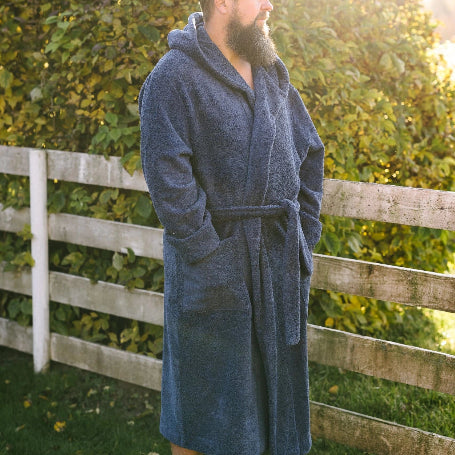 Kylpytakki hupulla Puuvillafroteeta - Unisex, tummansininen