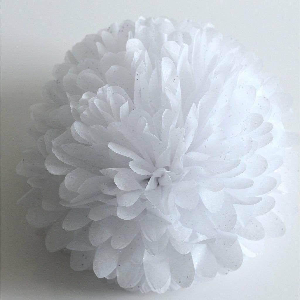 Pom pom silkkipaperikukka 35 cm / bling bling valkoinen - Decora House